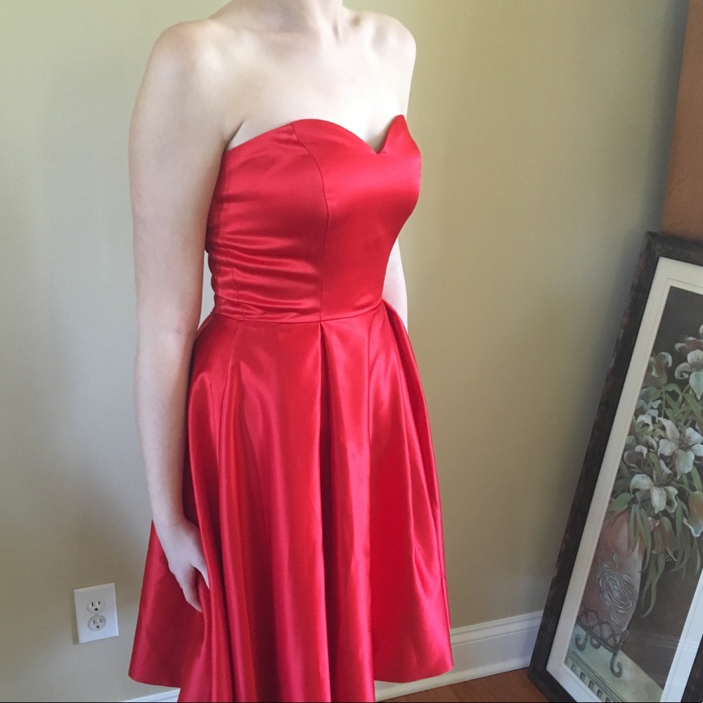 Red Satin Strapless Dress
